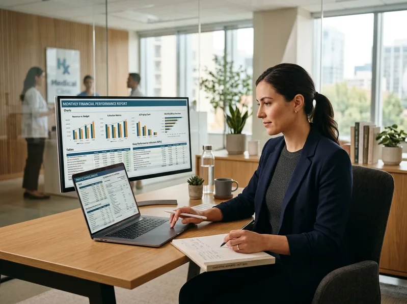 Practice financial analytics and monthly performance reporting